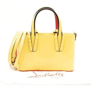 NEW Christian Louboutin Nano Cabata East West Tote Patent Leather Bag Yellow